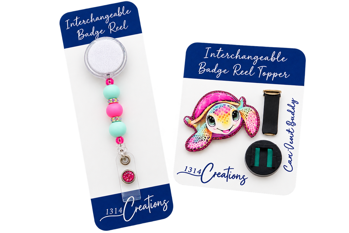 Turtley Adorable | Turtle Interchangeable Badge Reel & Topper Set