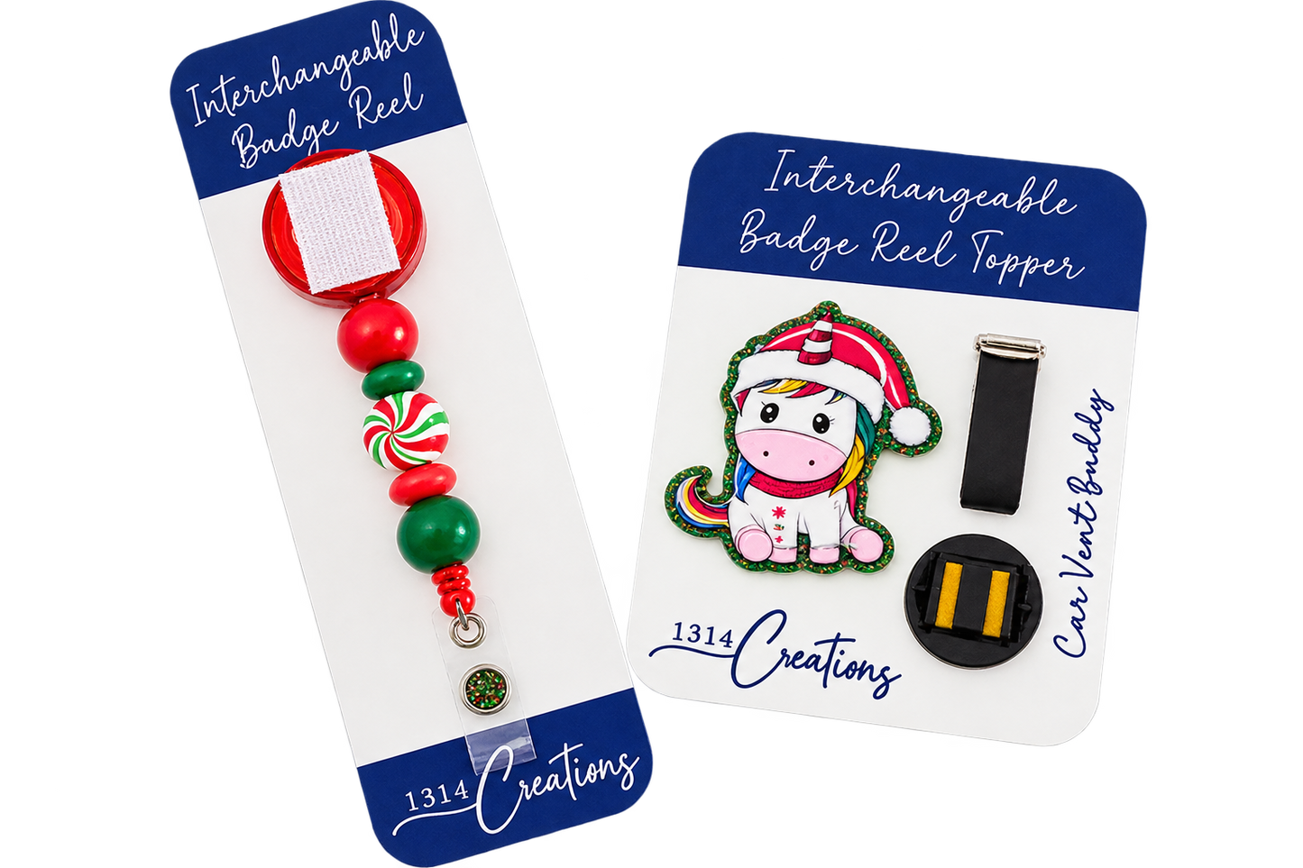 Peppermint Wishes & Unicorn Kisses | Christmas Unicorn Interchangeable Badge Reel & Topper