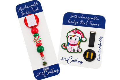 Peppermint Wishes & Unicorn Kisses | Christmas Unicorn Interchangeable Badge Reel & Topper