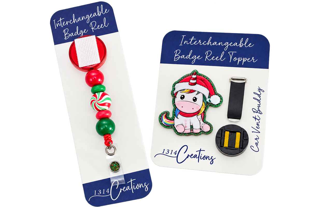 Peppermint Wishes & Unicorn Kisses | Christmas Unicorn Interchangeable Badge Reel & Topper