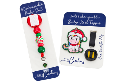Peppermint Wishes & Unicorn Kisses | Christmas Unicorn Interchangeable Badge Reel & Topper