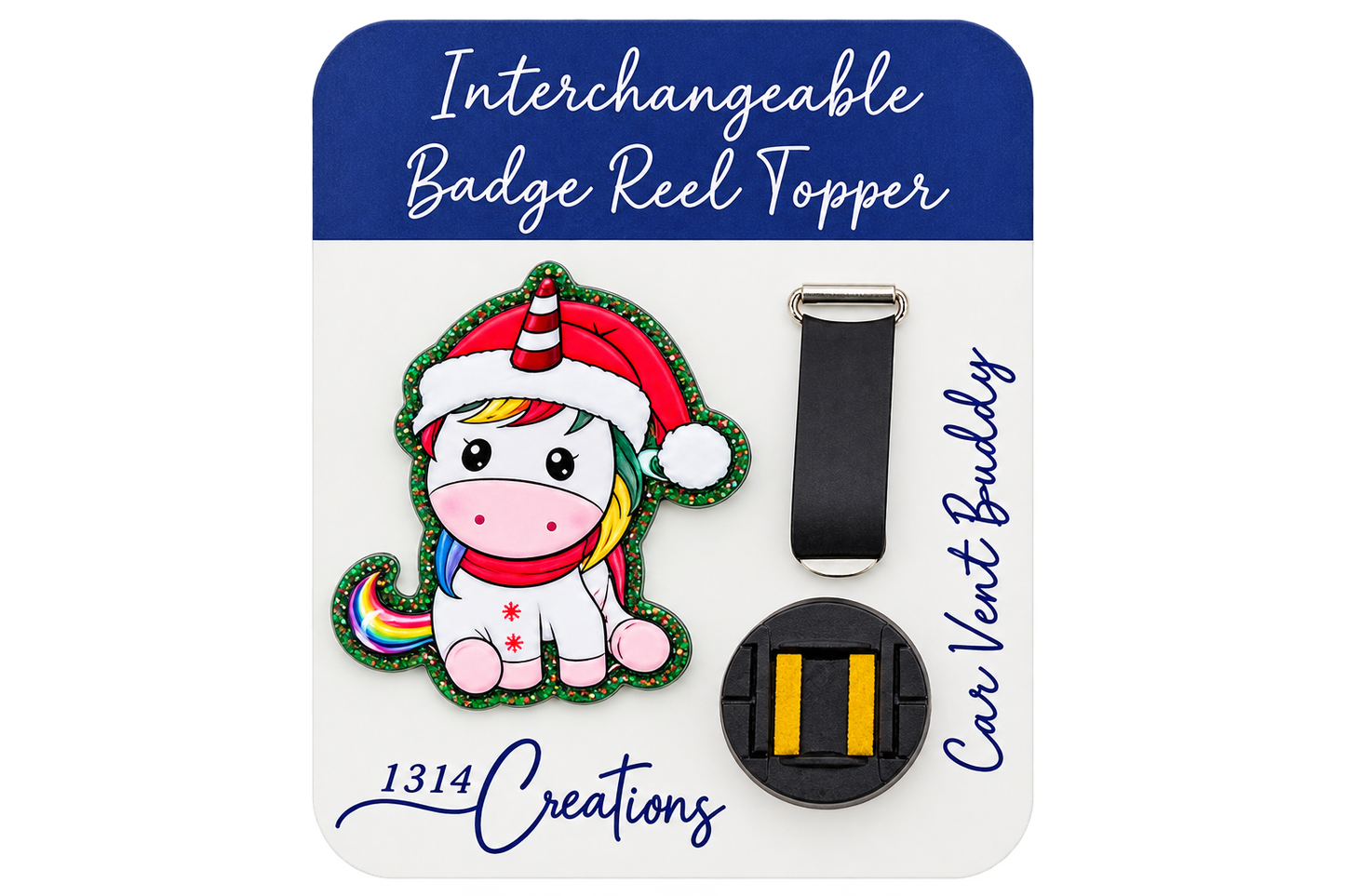 Peppermint Wishes & Unicorn Kisses | Christmas Unicorn Interchangeable Badge Reel & Topper