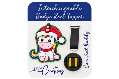 Peppermint Wishes & Unicorn Kisses | Christmas Unicorn Interchangeable Badge Reel & Topper