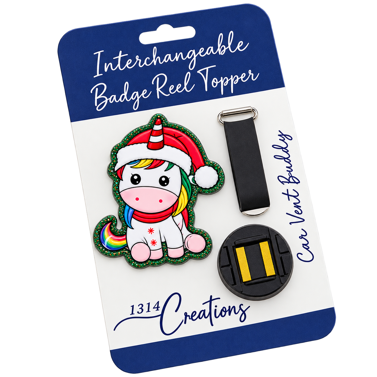 Peppermint Wishes & Unicorn Kisses | Christmas Unicorn Interchangeable Badge Reel & Topper