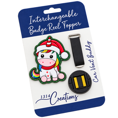 Peppermint Wishes & Unicorn Kisses | Christmas Unicorn Interchangeable Badge Reel & Topper