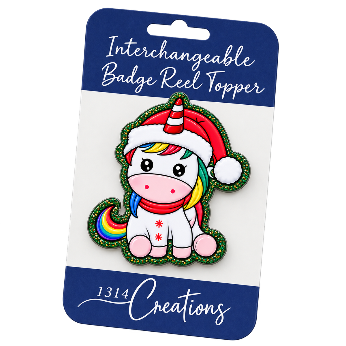 Peppermint Wishes & Unicorn Kisses | Christmas Unicorn Interchangeable Badge Reel & Topper