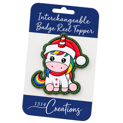 Peppermint Wishes & Unicorn Kisses | Christmas Unicorn Interchangeable Badge Reel & Topper