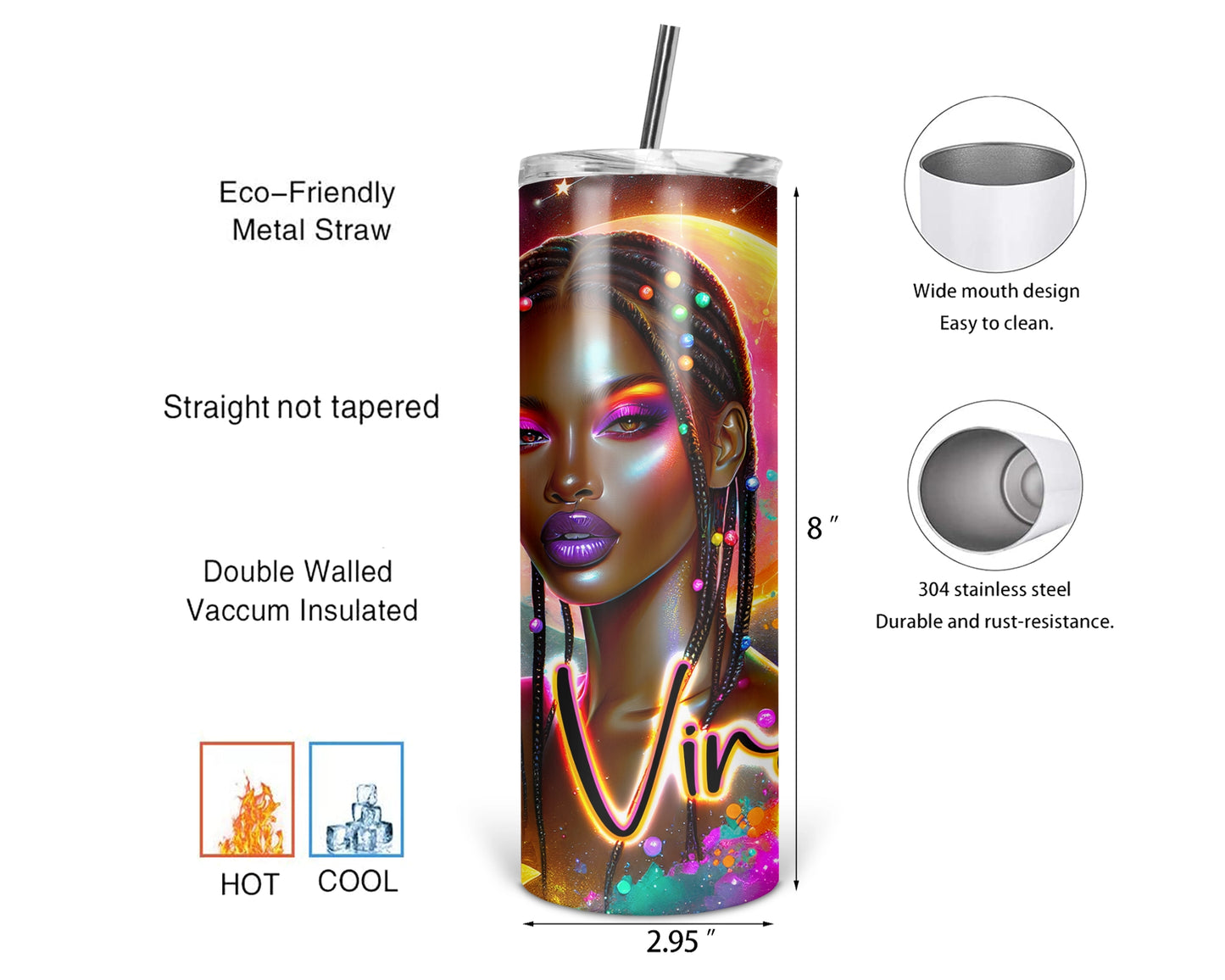 Virgo Girl Tumbler / Horoscope Tumbler With Straw / Zodiac Sign Tumbler / Gift For Astrology Lovers