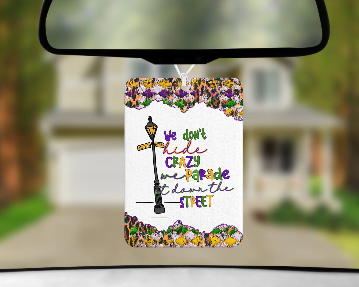 The Crazy Parade Air Freshener - Mardi Gras Madness Car Freshener - Funny Hanging Oil Diffuser