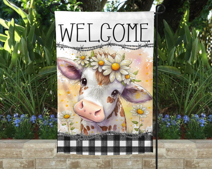 Baby Cow Welcome Flag - Custom Garden Decor - Housewarming Gift