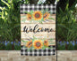 Buffalo Plaid Welcome Flag - Custom Sunflower Garden Decor - Housewarming Gift