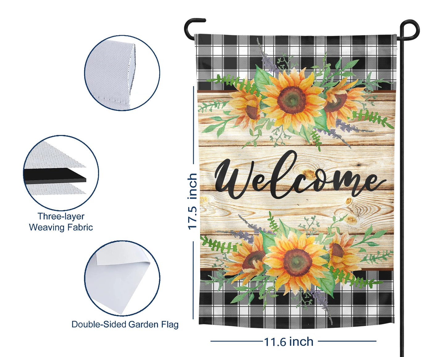 Buffalo Plaid Welcome Flag - Custom Sunflower Garden Decor - Housewarming Gift