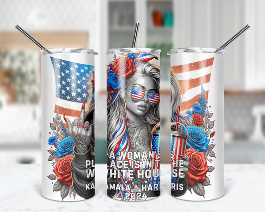 A Woman's Place Is In The White House / Kamala Harris Women's Empowerment / 2024 Election Tumbler / Team Coconut Tree Tumbler