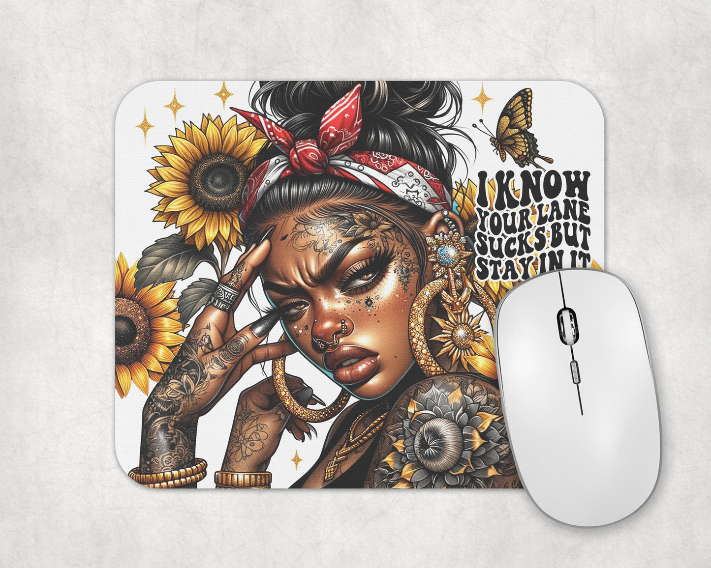 Stay In Your Lane Mouse Pad / Boho Chic Sunflower Desk Mat / Sassy Mousepad For Her