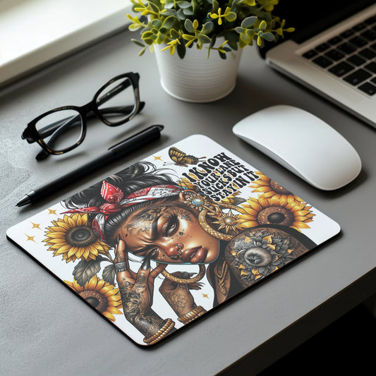 Stay In Your Lane Mouse Pad / Boho Chic Sunflower Desk Mat / Sassy Mousepad For Her