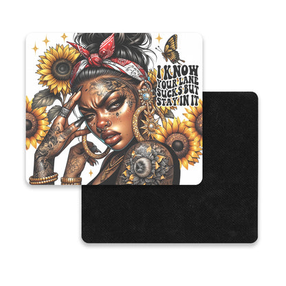 Stay In Your Lane Mouse Pad / Boho Chic Sunflower Desk Mat / Sassy Mousepad For Her