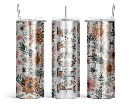 Best Mom Ever Tumbler- 20oz Boho Floral Tumbler With Straw- Gift For Mother's Day