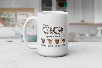 This Gigi Loves Her Herd - Personalized Cow Themed Coffee Mug - Gift For Grandmother