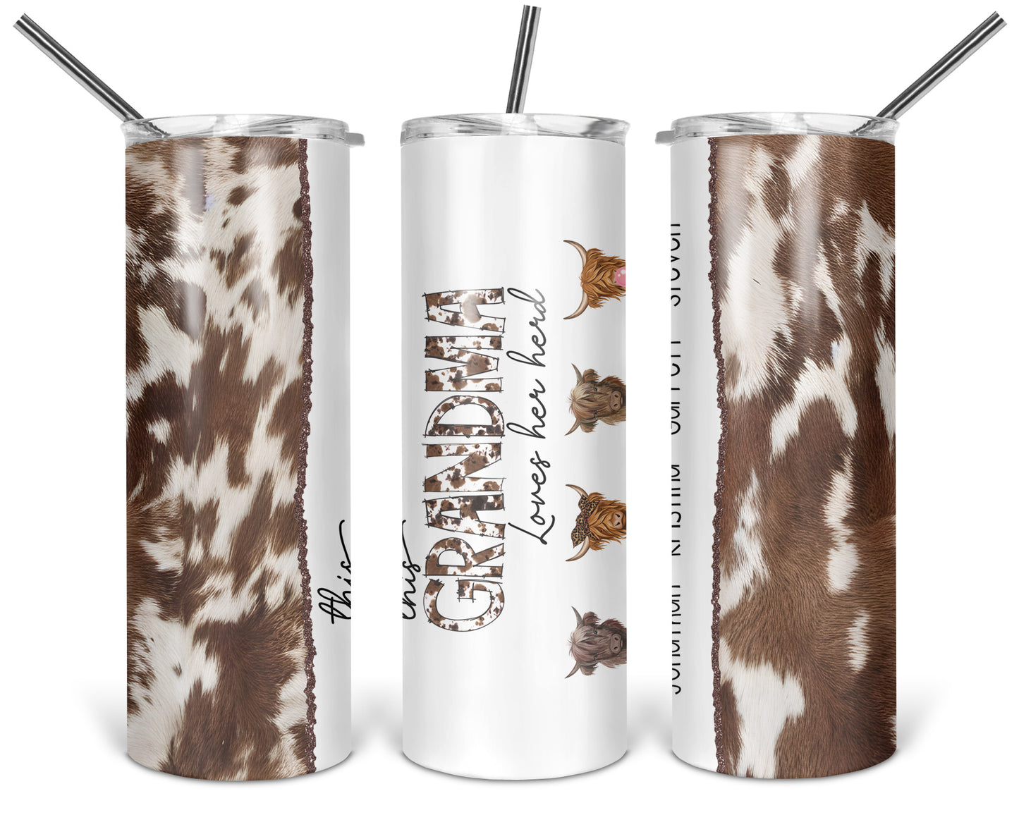 This Grandma Loves Her Herd Tumbler Cup / Cute Personalized Cow Tumbler With Straw / Gift For Grandmother