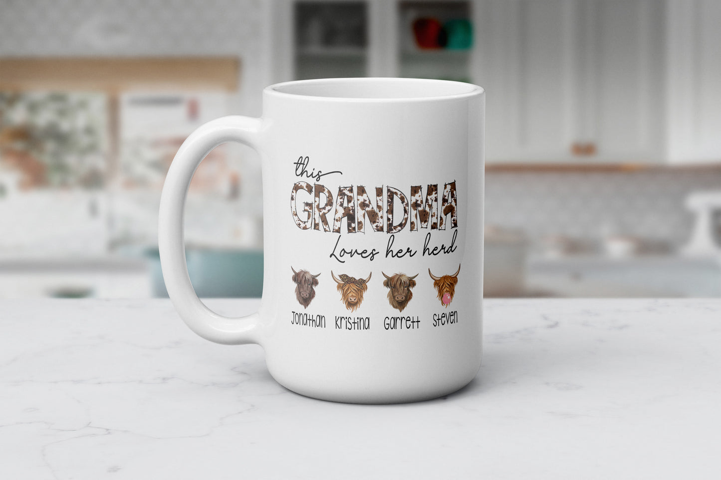 This Grandma Loves Her Herd Mug - Personalized Cow Themed Coffee Mug - Gift For Grandmother