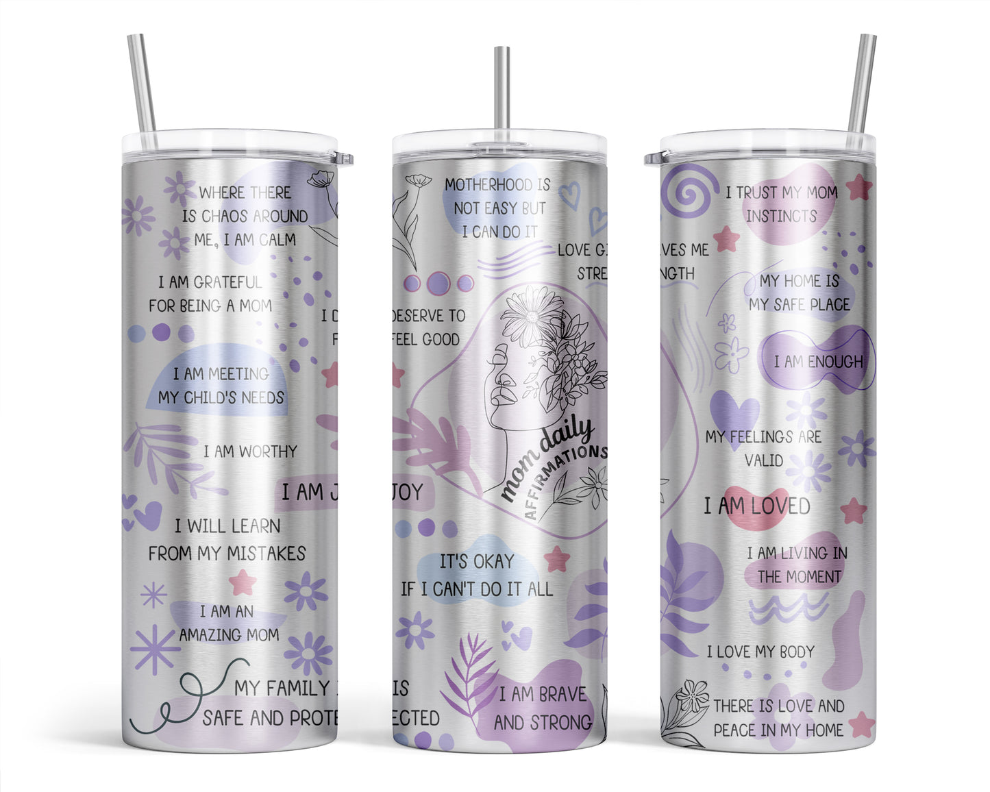 Daily Mom Affiramtions Tumbler - 20oz Stainless Steel Tumbler With Straw - Gift For Mom