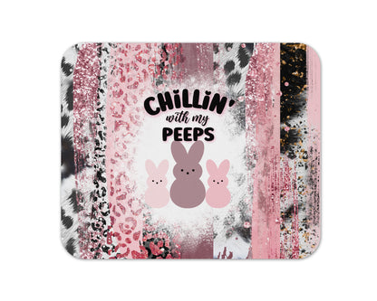 Eggcellent Chill Vibes Mouse Pad / Cute Bunny Laptop Desk Mat / Easter Office Decor / Chilin With My Peeps Mousepad