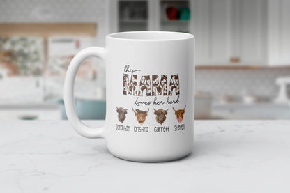 This Mama Loves Her Herd Mug - Personalized Cow Themed Mom Coffee Mug - Gift For Mother's Day