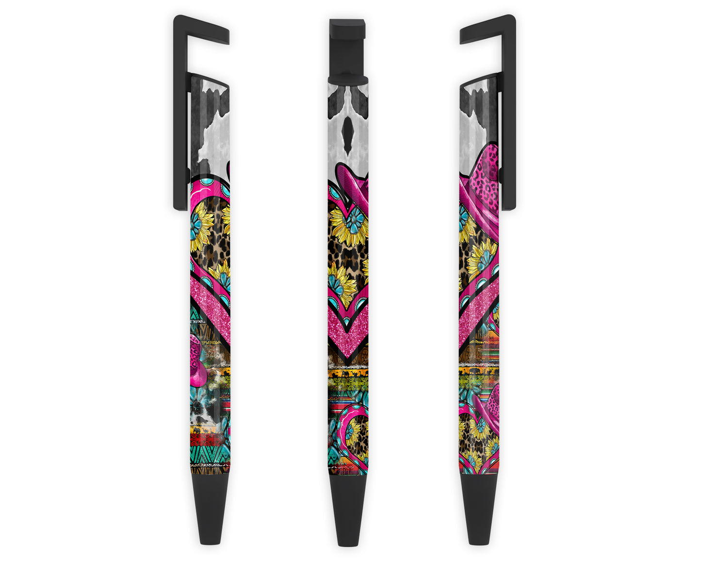 Cowgirl Chic Pen - Western Sunflower Design Writing Pen - Cow Print Ballpoint Pen