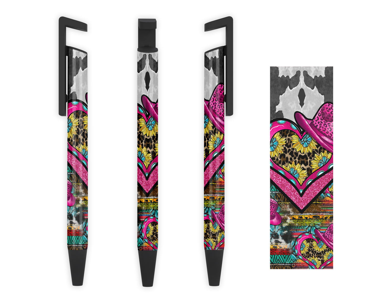 Cowgirl Chic Pen - Western Sunflower Design Writing Pen - Cow Print Ballpoint Pen